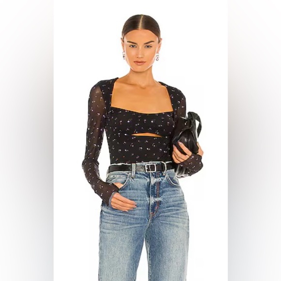 AFRM Long Sleeve Sheer Mesh Floral Top Women’s Size M - Picture 1 of 4